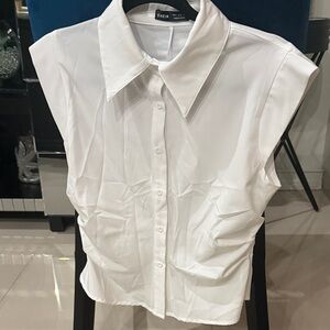SHEIN Classic White Button Down Sleeveless Shirt